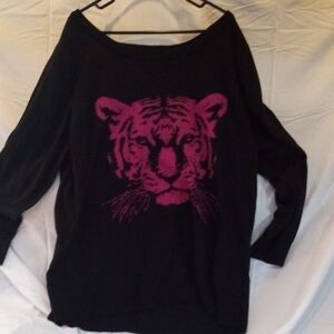 Torrid Black Sweater with Vibrant Pink Tiger